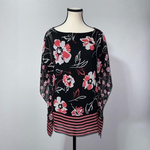 Calvin Klein Black Floral Chiffon Tunic Top women’s Size Medium - Picture 1 of 7